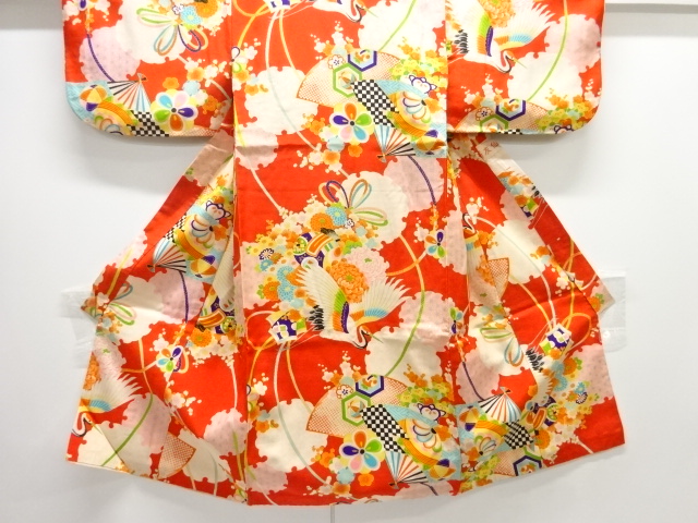 アンティーク　扇・花鳥模様着物